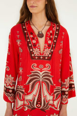 Red Ainika Garden Front Ties Mini Dress - FARM Rio AINIKA GARDEN RED