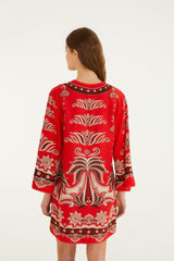 Red Ainika Garden Front Ties Mini Dress - FARM Rio AINIKA GARDEN RED