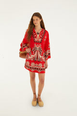 Red Ainika Garden Front Ties Mini Dress - FARM Rio AINIKA GARDEN RED