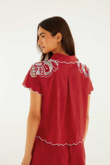 Blouse With Embroidery And Buttons - FARM Rio POPPY FLOWERS