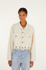 Beige Denim Canva Richelieu Jacket - FARM Rio OFF-WHITE