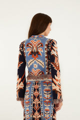 Multicolor Tapestry Fringes Knit Top - FARM Rio EMBROIDERY TAPESTRY BLUE