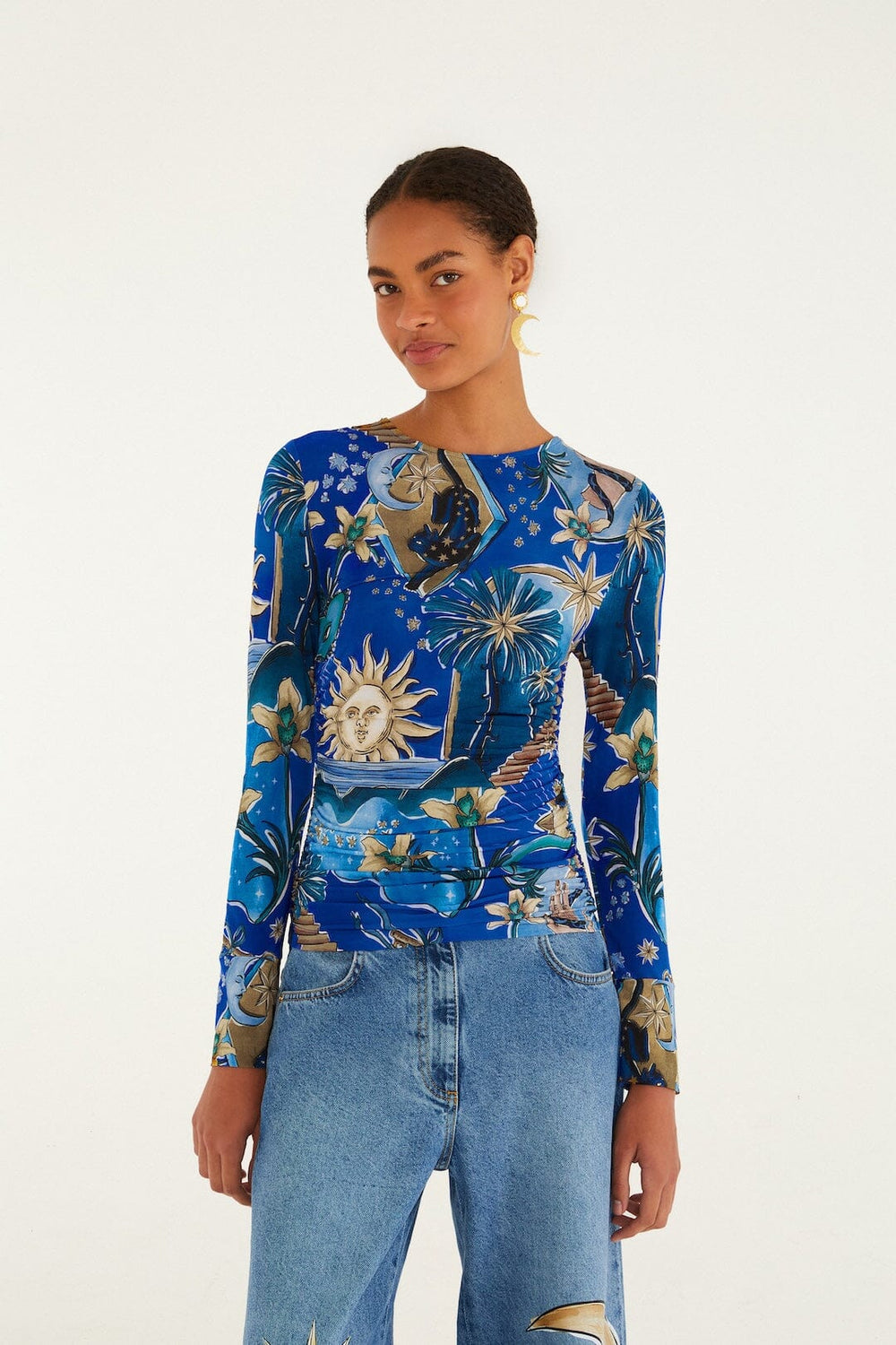 Blue Mystical Long Sleeve Jersey Blouse - FARM Rio MYSTICAL BLUE