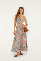Off-White Peasant Floral Butterflies Euroflax Premium Linen Maxi Skirt - FARM Rio PEASANT FLORAL OFF-WHITE