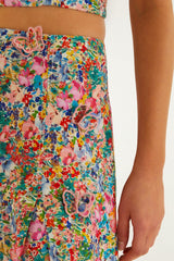 Off-White Peasant Floral Butterflies Euroflax Premium Linen Maxi Skirt - FARM Rio PEASANT FLORAL OFF-WHITE