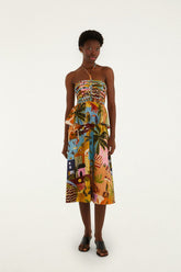 Multicolor Tropical Painting Lenzing Ecovero Euroflax Midi Dress - FARM Rio TROPICAL PAINTING MULTICOLOR