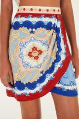 Mixed Cherry Royalty Scarf Lenzing Ecovero Euroflax Mini Skirt - FARM Rio CHERRY ROYALTY SCARF BLUE