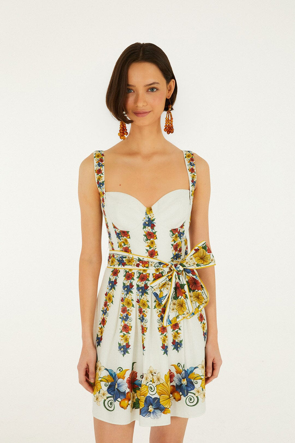 Off-White Tropi Belted Lenzing Ecovero Euroflax Mini Dress - FARM Rio TROPI OFF-WHITE