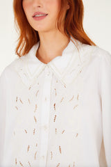 Off-White Embroidered Lace Buttoned Smocked Cuff Shirt - FARM Rio OFF-WHITE