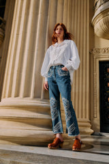 Denim Cornely Embroidered Cropped Pants - FARM Rio DENIM