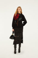 Black Hearts Euroflax Premium Linen Midi Skirt - FARM Rio BLACK