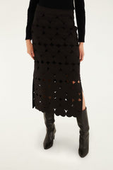 Black Hearts Euroflax Premium Linen Midi Skirt - FARM Rio BLACK