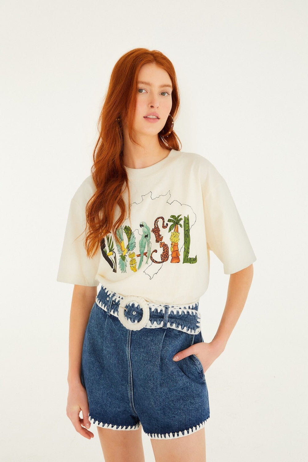 Denim Crochet Embroidery Belted Shorts - FARM Rio DENIM