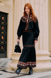 Black Embroidered Tiered Maxi Skirt - FARM Rio BLACK