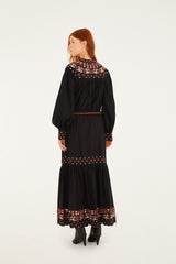 Black Embroidered Tiered Maxi Skirt - FARM Rio BLACK