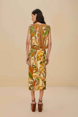 Sand Foliage Sketch LENZING™ ECOVERO™ Euroflax™ Midi Skirt - FARM Rio FOLIAGE SKETCH SAND