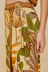 Sand Foliage Sketch LENZING™ ECOVERO™ Euroflax™ Midi Skirt - FARM Rio FOLIAGE SKETCH SAND