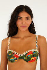 Green Bird Leaves Underwire Bikini Top - FARM Rio BIRD LEAVES SAND