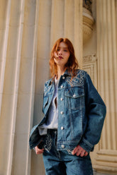 Denim Cornely Buttoned Embroidered Jacket - FARM Rio DENIM