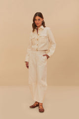 Off-White Twill Laser Crop Jacket - FARM Rio OFF-WHITE