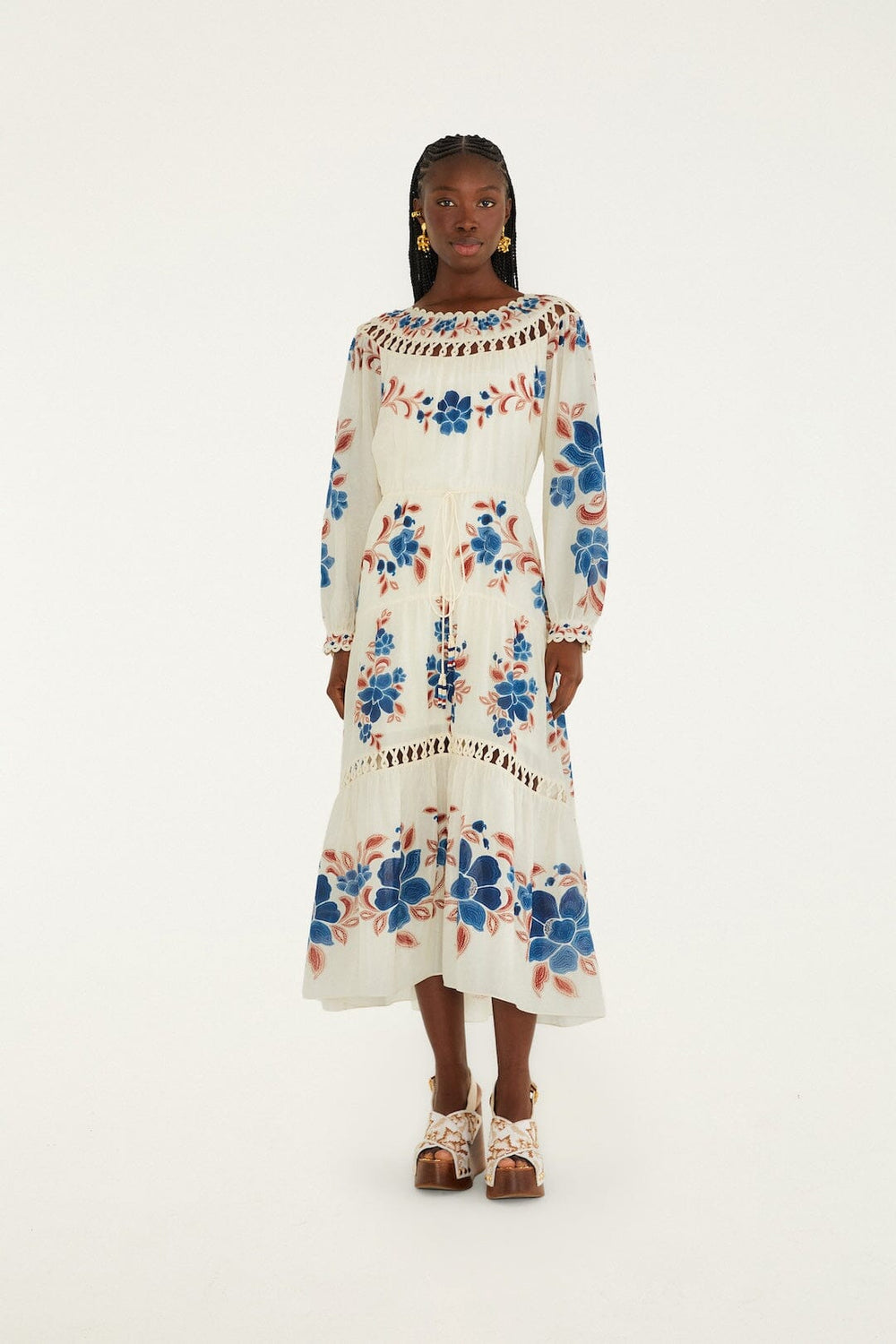 Sand Renata Floral Drawstring Cut-Out Maxi Dress - FARM Rio RENATA FLORAL SAND