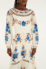 Sand Renata Floral Drawstring Cut-Out Maxi Dress - FARM Rio RENATA FLORAL SAND