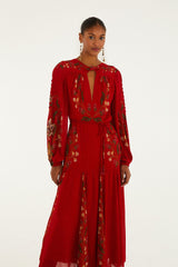 Red Berry Garden Long Sleeve Pleated Maxi Dress - FARM Rio BERRY GARDEN RED