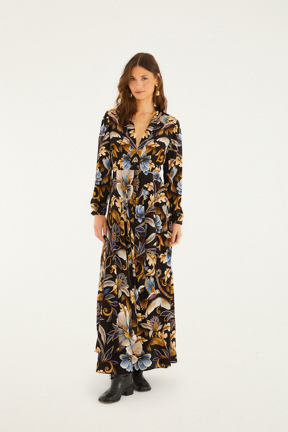 Black Snake Garden Lenzing® Ecovero® Viscose Maxi Dress - FARM Rio SNAKE GARDEN BLACK