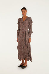 Pink Baby Leopard Long Sleeve Angled Frill Maxi Dress - FARM Rio BABY LEOPARD PINK