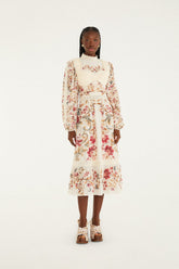 Cream Royal Garden Long Sleeve Crochet Midi Dress - FARM Rio MALU WINTER WHITE