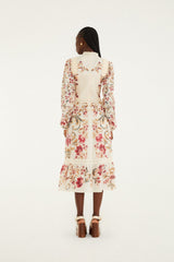 Cream Royal Garden Long Sleeve Crochet Midi Dress - FARM Rio MALU WINTER WHITE