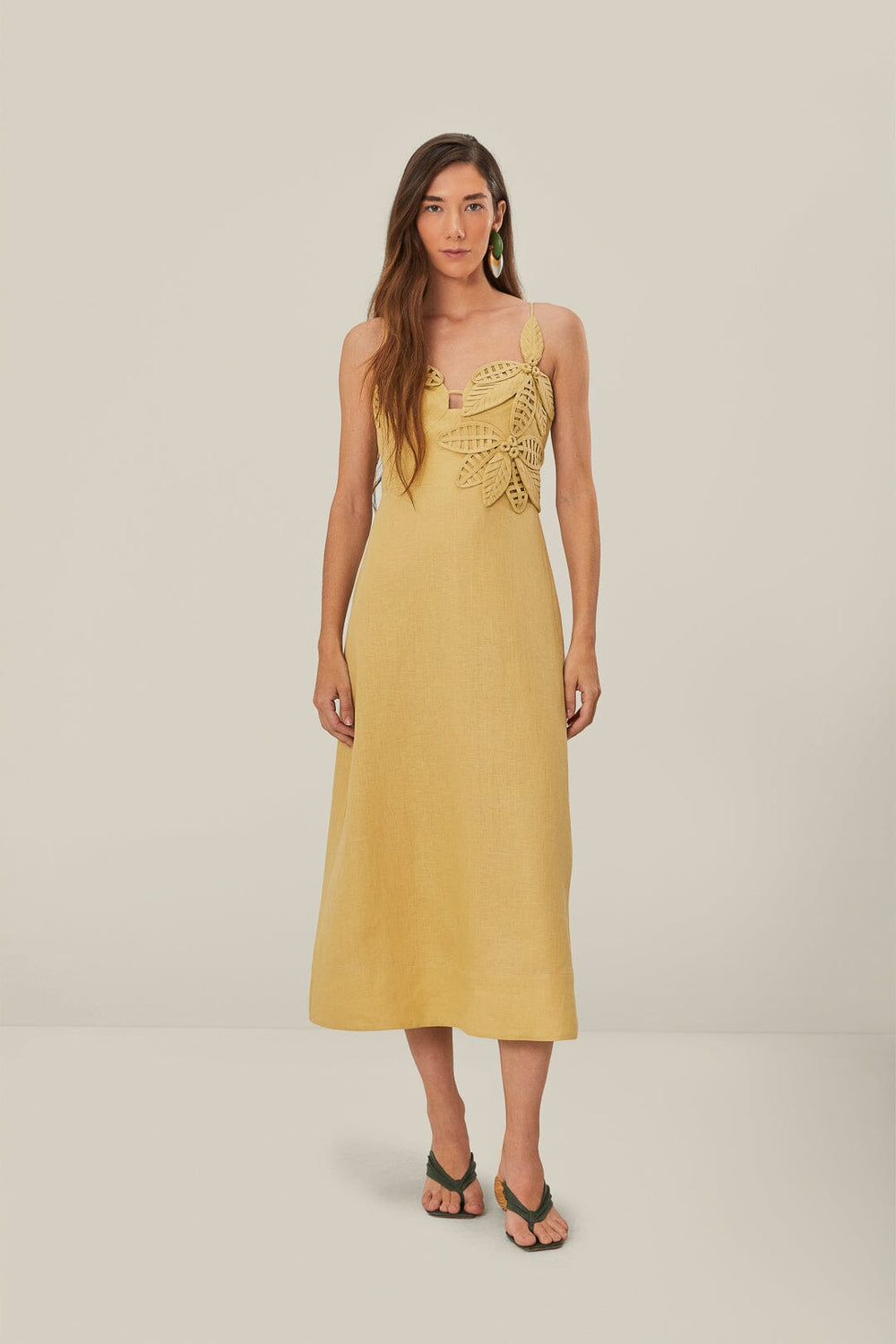 Sand 3D Flower Bodice Midi Dress - FARM Rio SAND