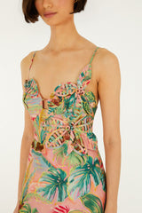 Soft Pink Pool Time 3d Flowers Euroflax Premium Linen Mini Dress - FARM Rio POOL TIME SOFT PINK