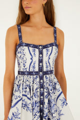 Off-White Porcelain Garden Buttoned Organic Cotton Mini Dress - FARM Rio PORCELAIN GARDEN OFF-WHITE