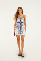 Off-White Porcelain Garden Buttoned Organic Cotton Mini Dress - FARM Rio PORCELAIN GARDEN OFF-WHITE