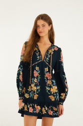 Dark Blue Maira Floral Lenzing Ecovero Euroflax Mini Dress - FARM Rio MAIRA FLORAL DARK BLUE