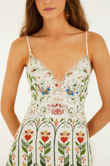 Off-White Stitched Garden Euroflax Premium Linen Midi Dress - FARM Rio STITCHED GARDEN OFF-WHITE