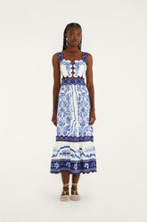 Off-White Porcelain Garden Cut-Out Lenzing Ecovero Euroflax Midi Dress - FARM Rio PORCELAIN GARDEN OFF-WHITE