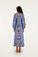 Blue Garden Tapestry Embroidered Long Sleeve Midi Dress - FARM Rio GARDEN TAPESTRY BLUE