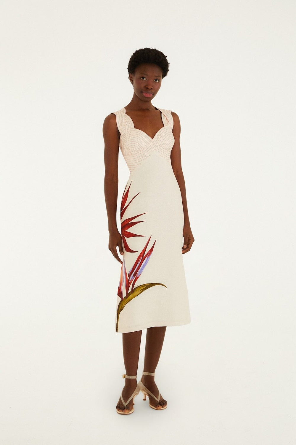 Sand Strelitzia Euroflax Premium Linen Midi Dress - FARM Rio STRELITZIA SAND