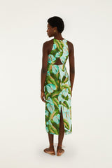 Green Anthurium Leaves Cut-Out Euroflax Premium Linen Midi Dress - FARM Rio ANTURIUM LEAVES GREEN