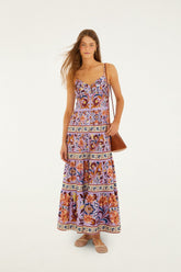 Lilac Flower Tiles Sleeveless Tiered Maxi Dress - FARM Rio FLOWER TILES LILAC