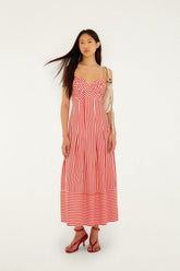 Off-White Checkered Stripes Sleeveless Lenzing Ecovero Euroflax Maxi Dress - FARM Rio CHECKERED STRIPES OFF-WHITE