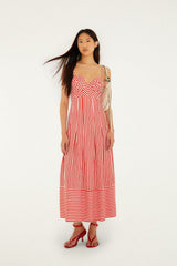Off-White Checkered Stripes Sleeveless Lenzing Ecovero Euroflax Maxi Dress - FARM Rio CHECKERED STRIPES OFF-WHITE