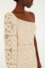 Off-White One-Shoulder Crochet Flower Maxi Dress - FARM Rio OFF-WHITE