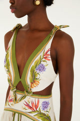 Sand Tropical Scarf Lenzing Ecovero Euroflax Maxi Dress - FARM Rio TROPICAL SCARF SAND