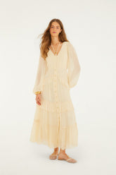 Butter Yellow Ruffled Buttoned Maxi Dress - FARM Rio YELLOW