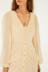 Butter Yellow Ruffled Buttoned Maxi Dress - FARM Rio YELLOW