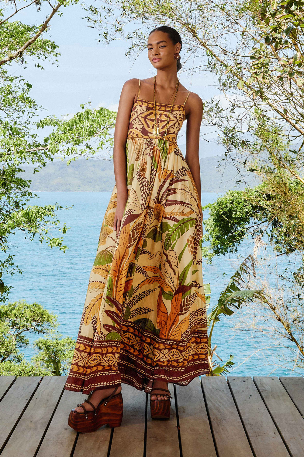 Sand Foliage Sketch Maxi Dress - FARM Rio FOLIAGE SKETCH SAND