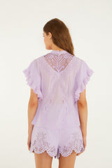 Lilac Lace Ruffled Organic Cotton Blouse - FARM Rio LILAC